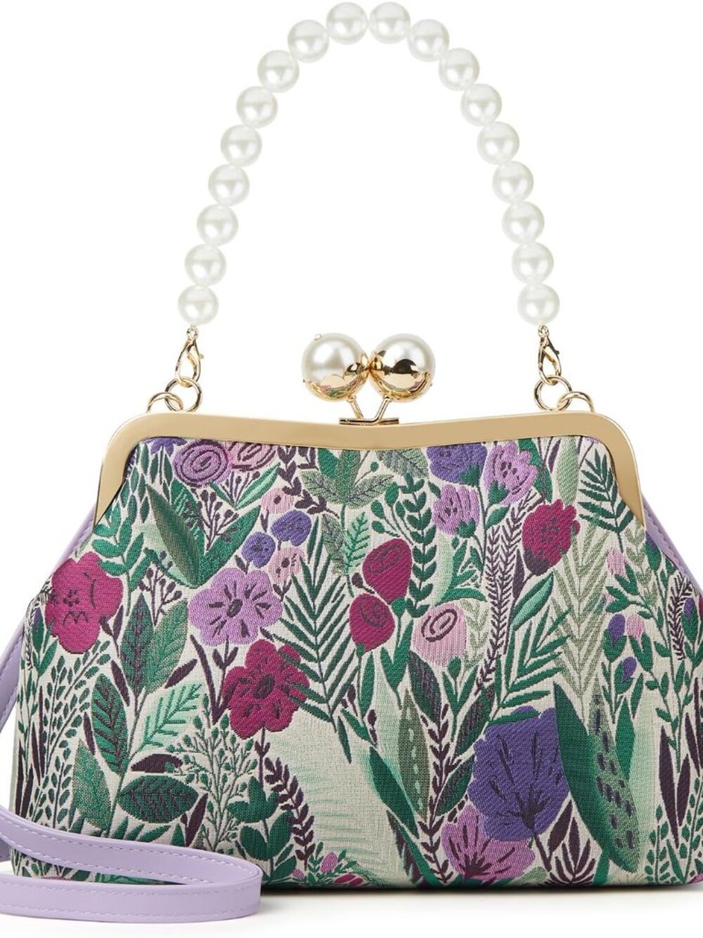 Vintage Embroidered Flower Handbag Retro Pearl Chain Crossbody Bag Clutch Kiss L